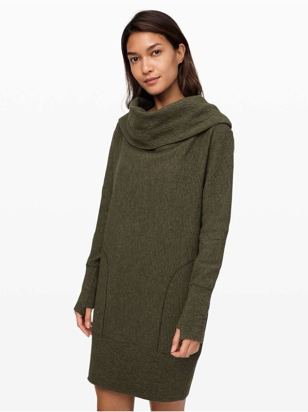 lululemon athletica Olive Ribbed Cowl-Neck Sweater Dress